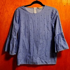 Navy/wht striped bellsleeve blouse